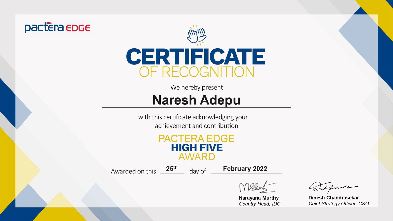 High Five Award - Pactera Edge