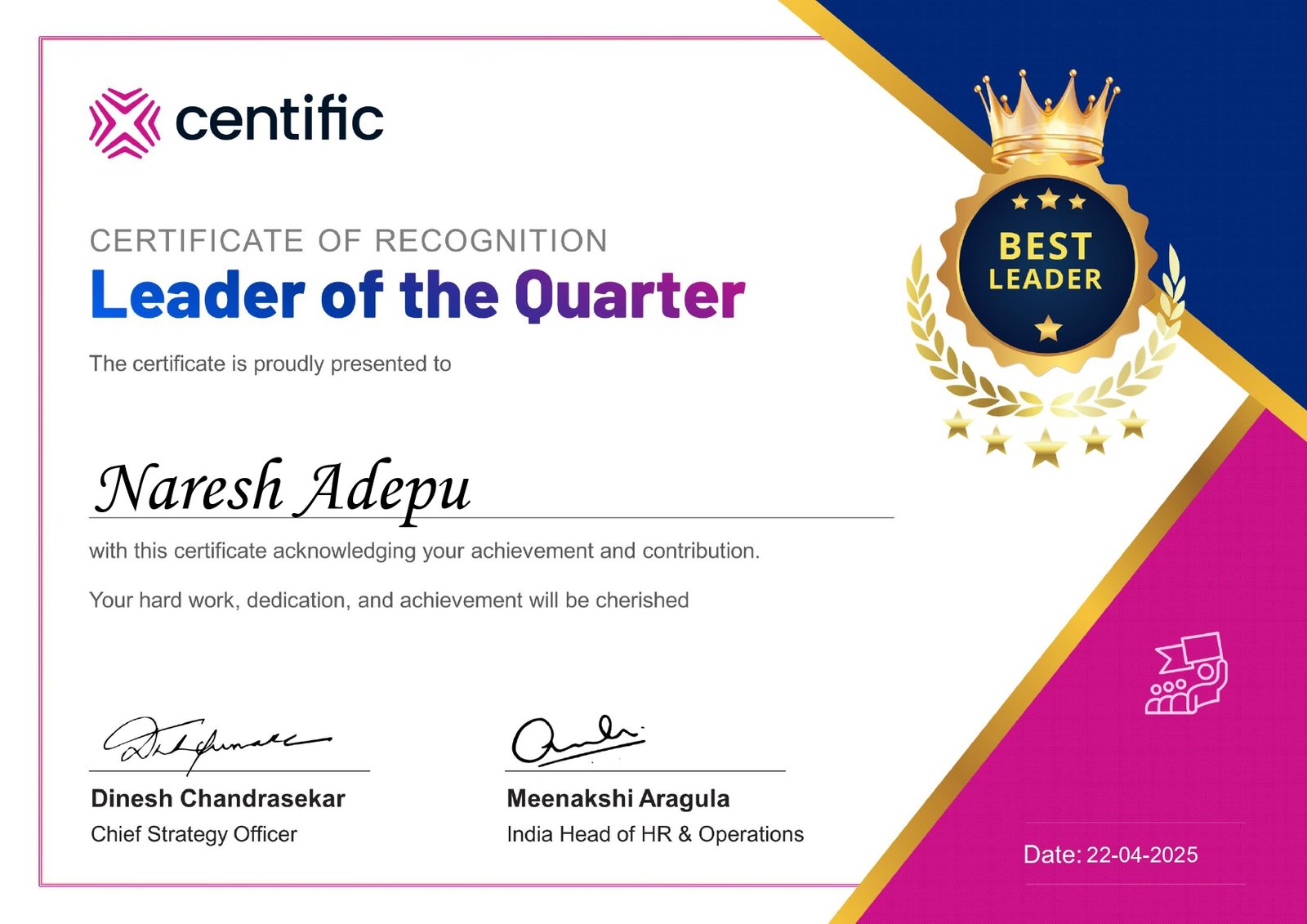 Leader of the Quarter - Centific